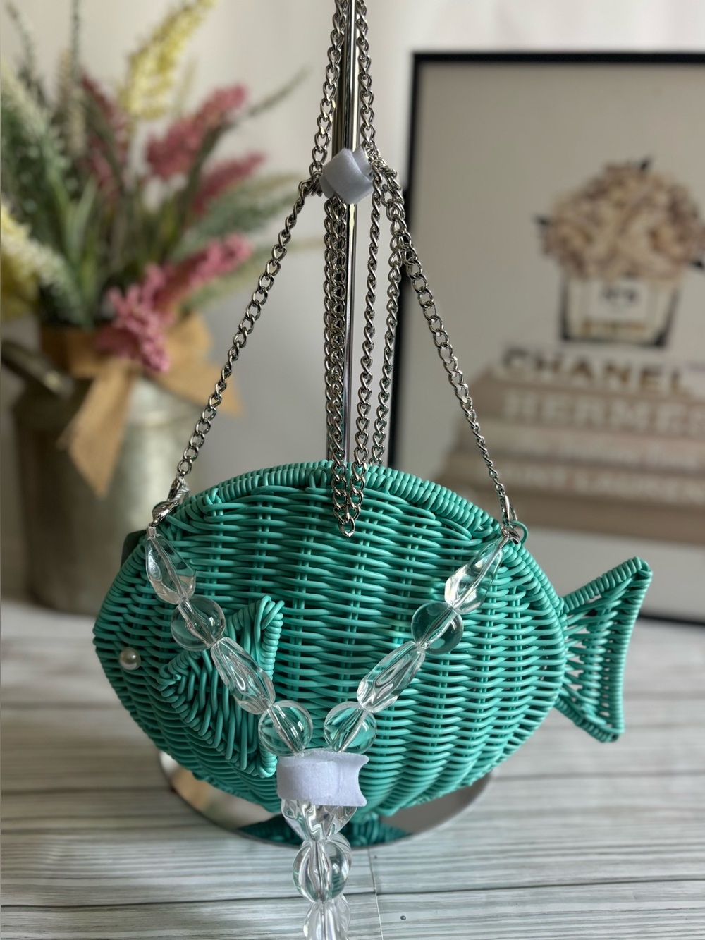 Tommy Bahama Teal Fish-Shaped Woven Bag - Picture 2 of 13